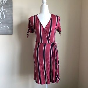 Pink Rose Red, White & Navy Wrap Dress, Size M